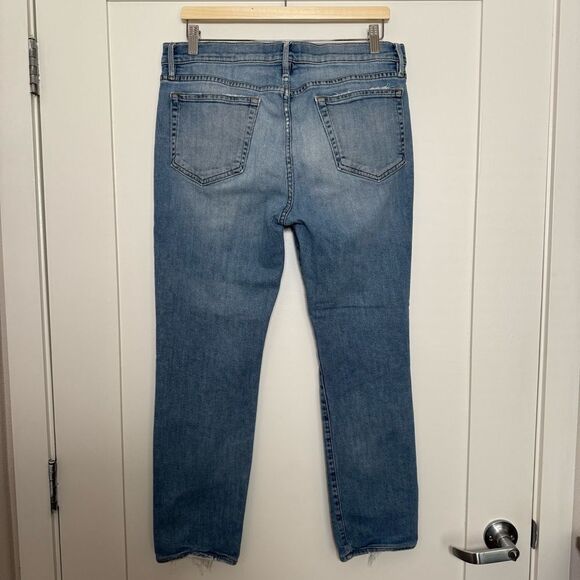 Frame L’Homme Slim Jeans Mens Sz 34 Blue Bay Distressed Straight Denim Stretch - Picture 4 of 13